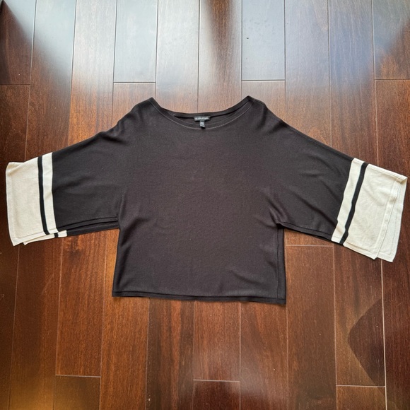 Eileen Fisher Black & Cream Drape Cardigan - Picture 7 of 9